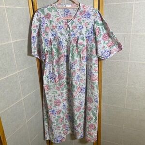 Vintage Coffee Time Floral‎ Nightgown Pink Rose Purple Flower Maxi Dress